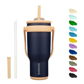 BJPKPK 40 OZ Insulated Travel Tumbler with Handle and Straw, Stainless Steel Water Bottle, Double Wall Vacuum Insulated Mug, for Work, Car, Travel, Navy Blue