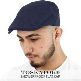 TOSKATOK Men's Shower Proof Water Resistant Flat Cap- NAVY