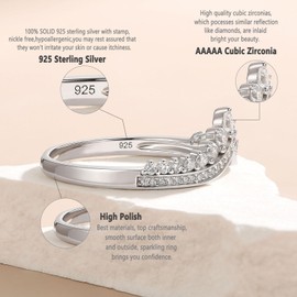 SweetJew Elegant Crown Wedding Rings for Women Wedding Bands for Her 925 Sterling Silver Eternity Ring Cubic Zirconia Ring Size J 1/2