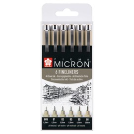 SAKURA PIGMA MICRON Fineliner SET (6 Stifte, schwarz)