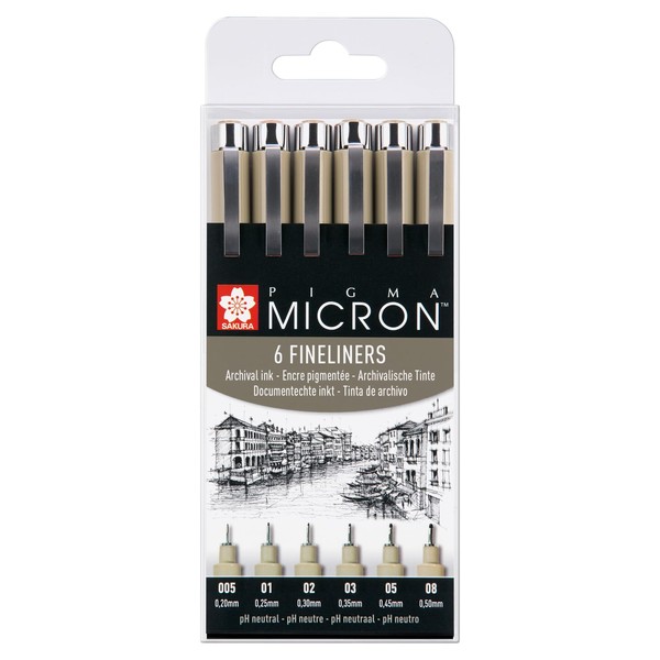 SAKURA PIGMA MICRON Fineliner SET (6 Stifte, schwarz)
