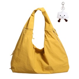 Micmores Tote Bag Slouchy Hobo Bag for Women Nylon Handbag Solid Color Draped Shoulder Purse Large Underarm Purse (Yellow)