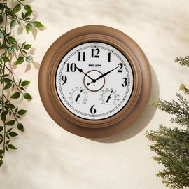 ANDY STAR 21 Inch Large Luminous Outdoor Wall Clock Waterproof with Temperature, Vintage Round Wall Clocks Battery, Oversized Pool Clock for Garden Patio Rustic Bronze Finish Silent Non Ticking Clock