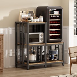 SNINGXZJS KING Mini Fridge Stand with Storage, Microwave Oven Stand, Bakers Rack with Storage Shelf, Mini Fridge Cabinet, Mini Fridge Shelf for Kitchen, Living Room, Office, Patio.(Brown)