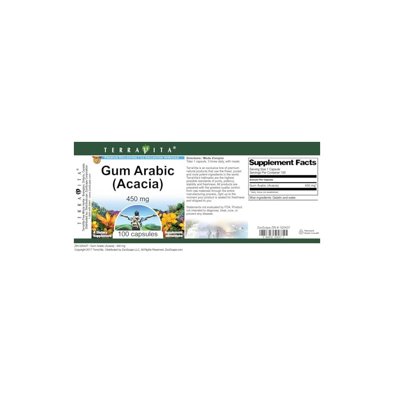 Gum Arabic (Acacia) - 450 mg (100 Capsules, ZIN: 520437)