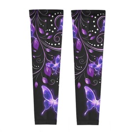 Xernghsao Compression Arm Sleeves - Running UV Protection Thermal Regulating Moisture-Wicking Breathable for Men & Women, Purple Butterfly Print, Medium