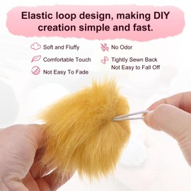 M METERXITY Pompons aus Kunstfell, 3,1 cm, weich, flauschig, mit elastischer Schlaufe, für Hüte, Taschen, Schlüsselanhänger, Strickzubehör, Bastelarbeiten, Ingwergelb, 6 Stück