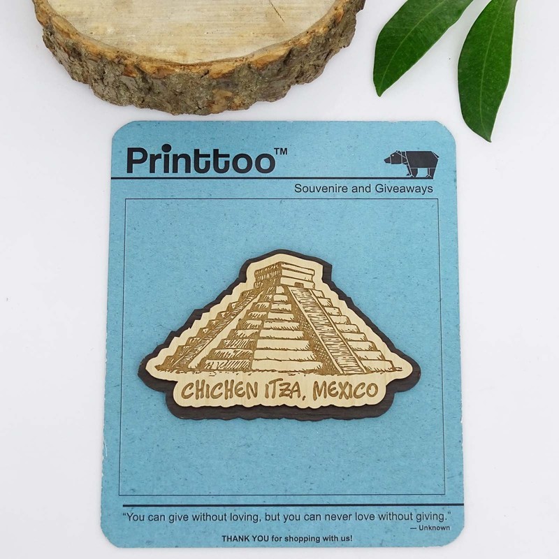 Printtoo Engraved Chichen Itza Mexico Fridge Magnet Souvenir Wooden Gift