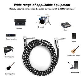 Guitar Cable - 6.35MM Male to Male Audio Guitar Cable 10ft Electric Guitar Amplifier Cord - Right Angle to Right Angle 1/4 Inch Instrument Cable(Black)