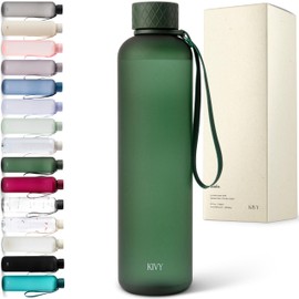 KIVY Slim Water Bottle 32oz [Lightweight & Shatterproof] Fits Backpack & Cupholder for Travel, Sports, School, Gym - Dark green water bottle no straw - Gym water bottle screw top - Dishwasher Safe