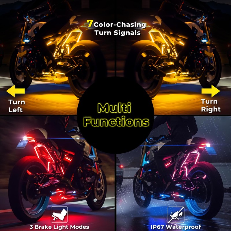 12PCS Motorcycle Led Lights with Brake Turn Signal,Underglow Light Kits
