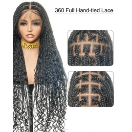 uBraids 36" Boho Knotless Box Braids with Curls Full Hand Tied Lace Braided Wig, Black