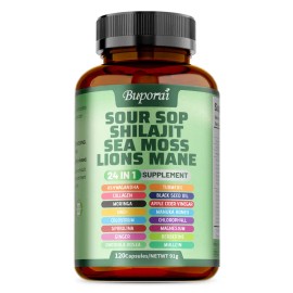 Soursop Dietary Supplement with Shiitake Mushroom, Seaweed & Lion's Mane – 24-in-1 Formula for Skin, Joint & Bone Health – 120 Capsules per Bottle