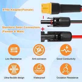 10AWG 10FT XT60 Solar Extension Cable 2 3 6 10 15 20 25 35 40 50 75 100FT XT60 Extension Connector Adapter Thicker Cable Female to Male for Portable Power Station Solar Panel RC LiFePO4 Battery