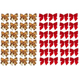 48 x Red & Gold Christmas Decorations Christmas Ribbon Bows