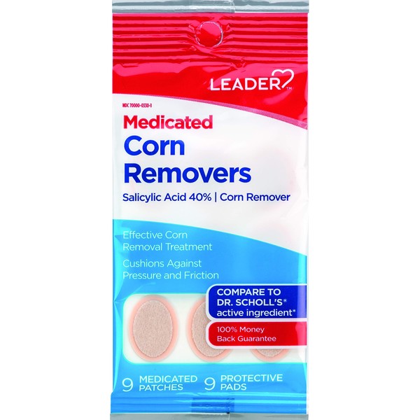 Leader Medicated Corn Remover with Salicylic Acid, 9 Pads, Pack of 2