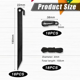 Yinkin 18 Sets Inflatable Stakes Replacement Yard Inflatable Plastic Stakes and Tethers for Christmas Lawn Tents Pegs Outdoor Camping Canopy(Black)