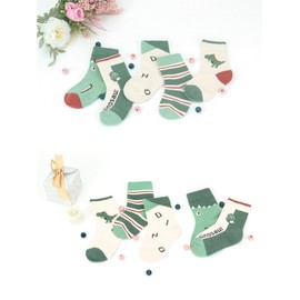 Camilife 5 Pairs Baby Toddler Kids Girls Cotton Socks Set Children's Socks Soft Comfort with Cute Pattern for 1-8 Years Old, Small dinosaur pattern - green