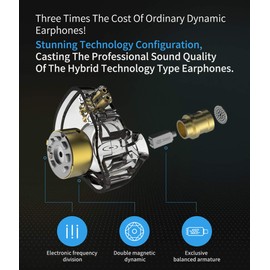 erjigo IEMs, KZ ZSN Pro Dynamic Hybrid Dual Driver in Ear Auriculares desmontables Cable sin enredos Músicos Auriculares intrauditivos (Azul con Micrófono)