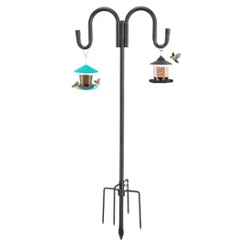 COCONUT Double Shepherds Hook for Outdoor, 62 Inch Bird Feeder Pole Bird Feeder Pole with 5 Prong Base, 5/8 Inch Shepherds Hook for Bird Feeder, Garden Hanger Stand for Wind Chime, Lantern