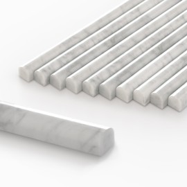 10-Pack Carrara White Marble Pencil Liner Tile, 3/4" x 12" Honed Natural Stone Bullnose Tile Edge Trim Molding for Kitchen Backsplash, Bathroom and Shower Wall