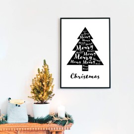 Merry Christmas Poster: DIN A4 30 x 40 cm - Christmas Decoration - Black White Christmas Tree Motif for Christmas - Wall Decoration Picture