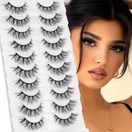 JIECAI False Eyelashes Manga Lashes Natural Look Wispy Faux Mink Eyelashes Spiky 3D Anime Lashes Manhua Doll Cosplay Fake Eyelash 10 Pairs Lash Strips, Regular Manga