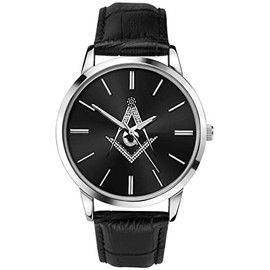 Sekonda Men's Masonic Analogue Quartz Watch with Black Dial and Black Leather Strap 90094