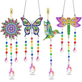 SUMELAY 4 Pcs Double Sided Diamond Art Kits, 5D DIY Diamond Painting Kits for Adults, Wind Chimes Crafts Window Suncatcher for Home Garden Decor