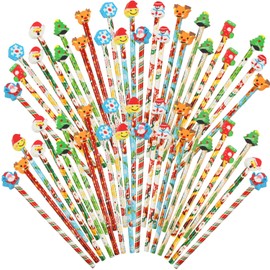 SULOLI Pack of 50 Christmas Pencils Children with Eraser of Christmas Cartoon Pencils Set, Multicoloured Pencils for Christmas Party Students Drawing Painting