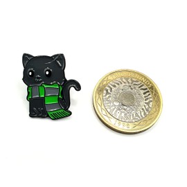 Black Cat Green Scarf Metal Enamel Pin Badge, Metal