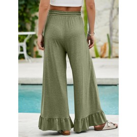 EVALESS Flare Pants for Women High Waisted Wide Leg Casual Work Teacher Bell Pants Stretchy Trousers with Pockets Olive Green X-Large