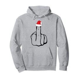 Middle Finger Jolly As Adult Joke Offensive Christmas Pullover Hoodie, gray