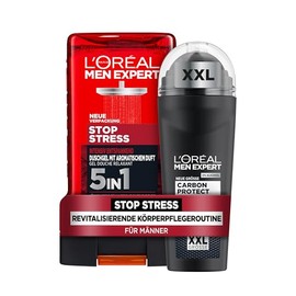 L'Or√©al Men Expert revitalisierendes K√∂rperpflegeset f√ºr M√§nner, Mit XXL Deoroller und Duschgel, Set f√ºr Herren mit aromatischem Duft und Karbon, Carbon Protect, Stop Stress, 2-teilig