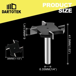 Spoilboard Surfacing Router Bit 6mm Shank 4pcs, Extra Large 38mm Cutting Diameter, Slab Flattening Router Bit Planing Bit Wood Planing Bit with Router Collet(Carbide-4 Wings)