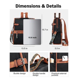 FADEON Leather Laptop Backpack for Women, Designer Ladies Work Travel Computer Backpack with Laptop Compartment Black Brown