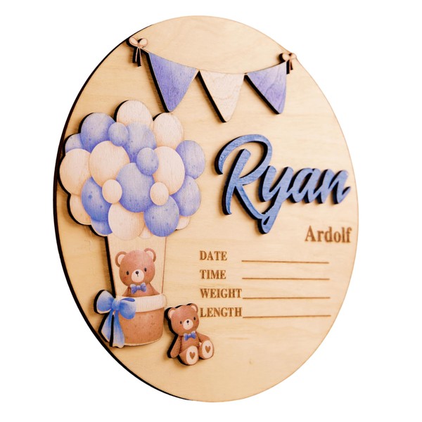 Personalized 2D or 3D Newborn Baby Name Announcement with Stats,