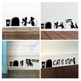 ufengke Wall Sticker Mouse Hole Skirting Board Wall Art Sticker Wall Sticker for Children's Room Living Room Bedroom Black