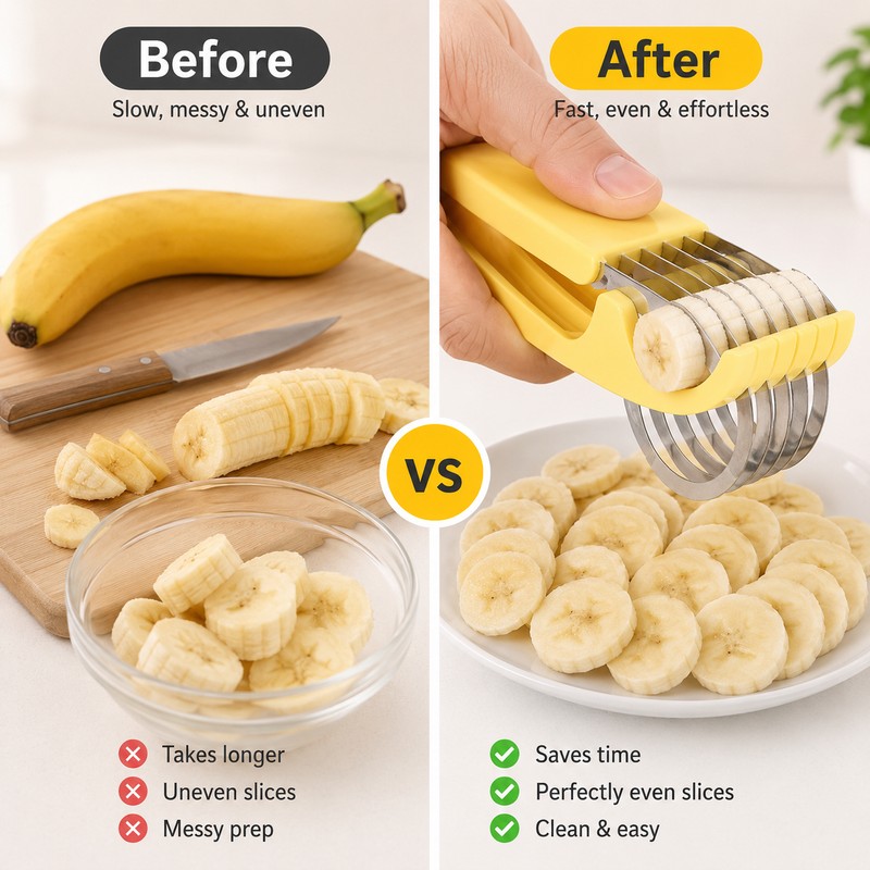 Stainless Steel Banana Slicer for Kitchen Food Prep – Quick