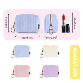 Playexen Mini Makeup Bag, Corduroy Small Cosmetic Bag for Purse with Ring Buckle, Portable Travel Makeup Pouch for Lipsticks, Chapsticks, Coin, Earphone, Credit Card (Pink)