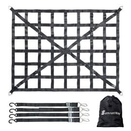 Surmountway Heavy Duty Cargo Net - 66" x 50", 1100LBS Capacity, Cam Buckles & S-Hooks, Fits Pickup Truck & Trailer Beds