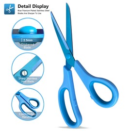 CCR Scissors Set, Blue Titanium-Coated Scissors Blades, Comfort Handle, Multifunctional Scissors, Scissors Suitable for Households, Offices and Schools, Set of 5