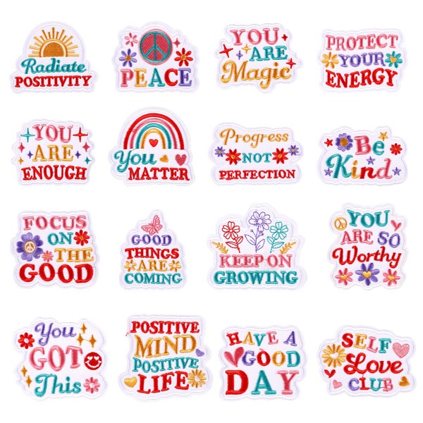 16 Pieces Positive Affirmations Iron On Chenille Hippie Patches Daily