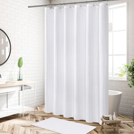 MitoVilla Long Fabric Shower Curtain Liner, Soft & Lightweight Shower Curtain Liner for Hotel with Plastic Hooks, Machine Washable, Waterproof, 72x78 Inch, White