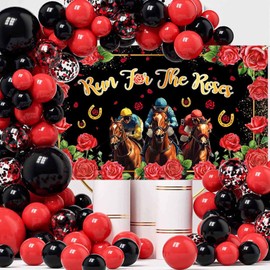 Mocsicka Kentucky Derby Backdrop Run for The Roses Kentucky Derby Decorations for 2025 Adults Horse Racing Party Red Roses Photography Background Banner 70.8 x 43.3 Inch
