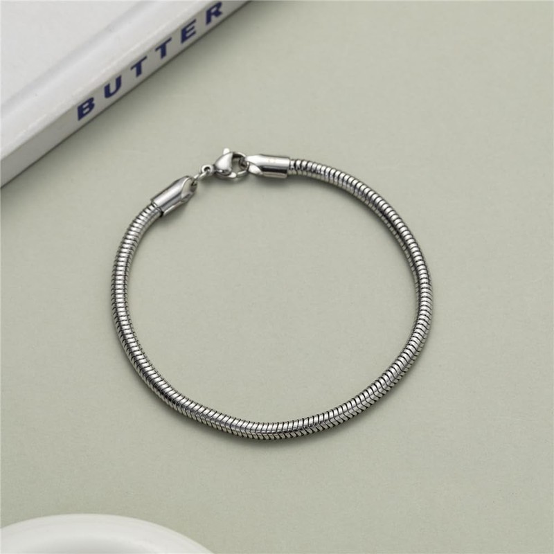 yipima 14K Gold Silver Tone Stainless Steel Snake Chain Bracelet