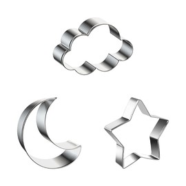 ccHuDE 3 Pcs Star Moon Cloud Cookie Cutters Stainless Steel Biscuit Cutter Molds Fruit Cookie Cutters Shapes Metal Sandwich Cutter for Baking Pastries Doughs