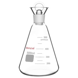 stonyLab Iodine Flask with Stopper, 500 ml Capacity, Wide Mouth Design, G3.3 Borosilicate Glass, for Laboratory Iodine Value Determination