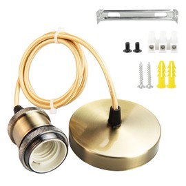 Urcianow Antique Brass Ceiling Pendant Light with E27 Socket and 1 m Adjustable Brown Twist Cable for Ceiling Roses (Diameter 10 cm) Ideal for Ceiling Lighting, Bar, Cafe