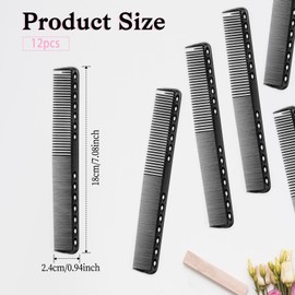12Pcs Carbon Cutting Combs Heat Resistant Carbon Fiber Comb for Hair Stylist, Professional Carbon Combs Haircutting Combs Barber Comb Hair Stylist Medium and Fine Tooth for Man Woman Clipper Cuts